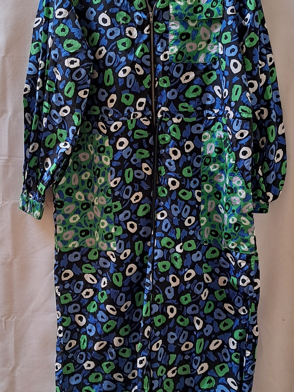 Diane von Furstenberg DVF Blue‎ Green Abstract Print Zip Front Jumpsuit Mens M